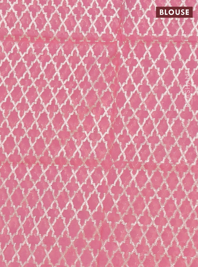 Semi mangalgiri saree pastel pink with plain body and zari woven border