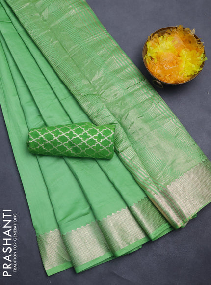 Semi mangalgiri saree light green with plain body and zari woven border