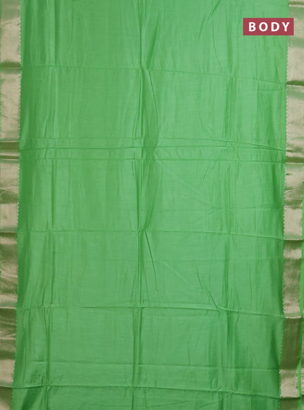 Semi mangalgiri saree light green with plain body and zari woven border