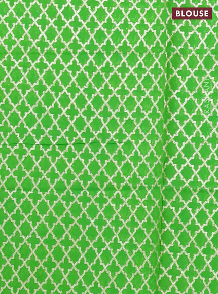 Semi mangalgiri saree light green with plain body and zari woven border