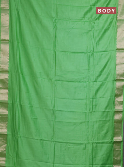 Semi mangalgiri saree light green with plain body and zari woven border