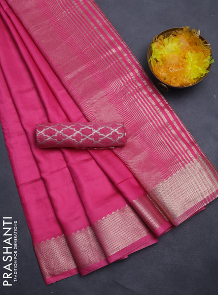 Semi mangalgiri saree pink with plain body and zari woven border