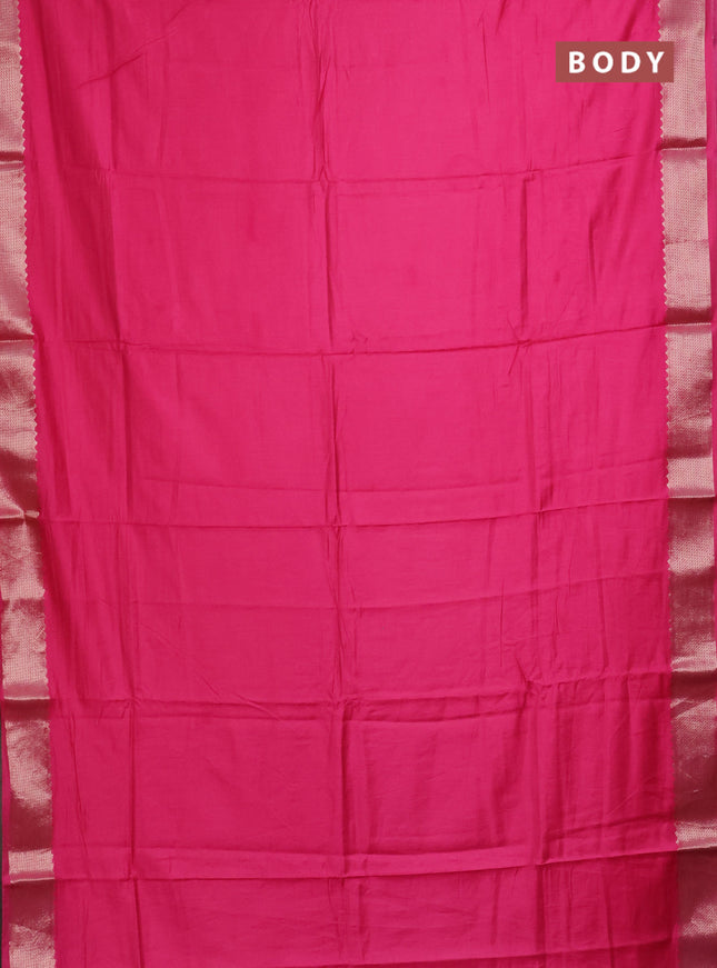 Semi mangalgiri saree pink with plain body and zari woven border