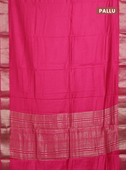 Semi mangalgiri saree pink with plain body and zari woven border