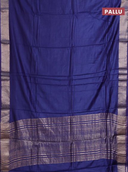 Semi mangalgiri saree blue with plain body and zari woven border