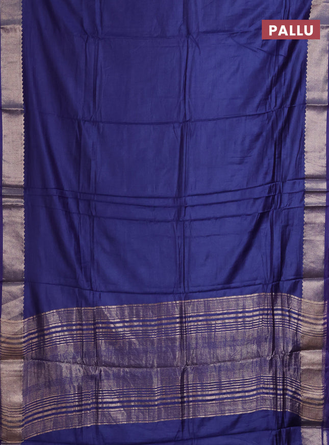 Semi mangalgiri saree blue with plain body and zari woven border