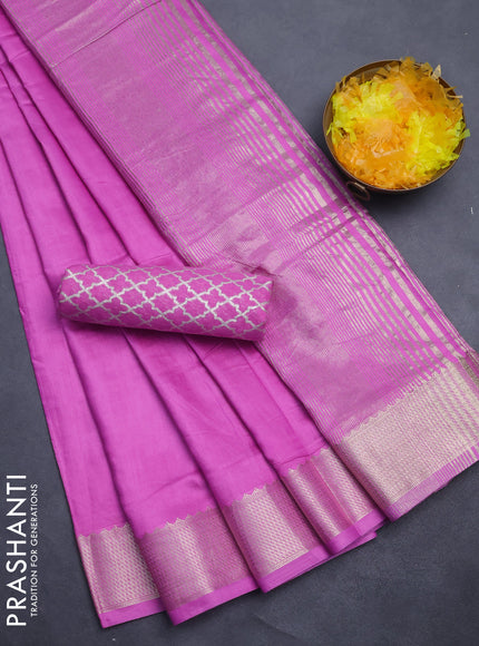 Semi mangalgiri saree pink with plain body and zari woven border