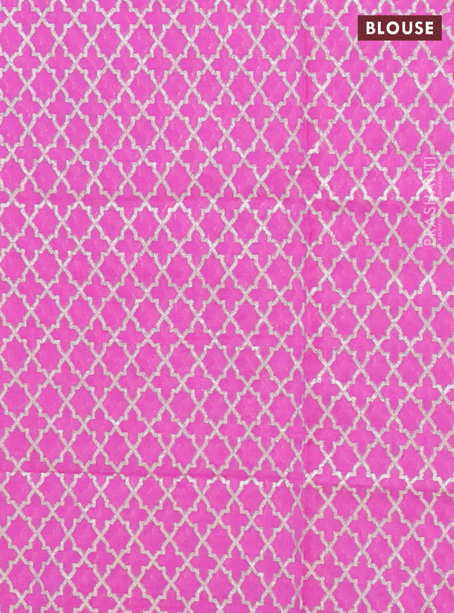 Semi mangalgiri saree pink with plain body and zari woven border