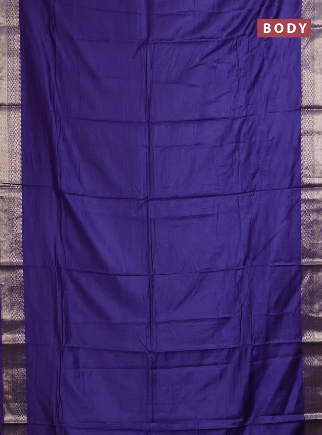 Semi mangalgiri saree blue with plain body and zari woven border