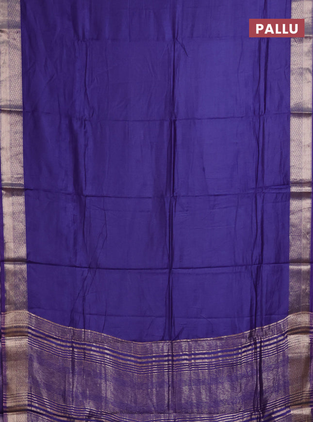Semi mangalgiri saree blue with plain body and zari woven border