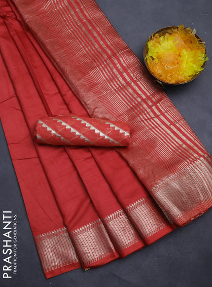 Semi mangalgiri saree red with plain body and zari woven border