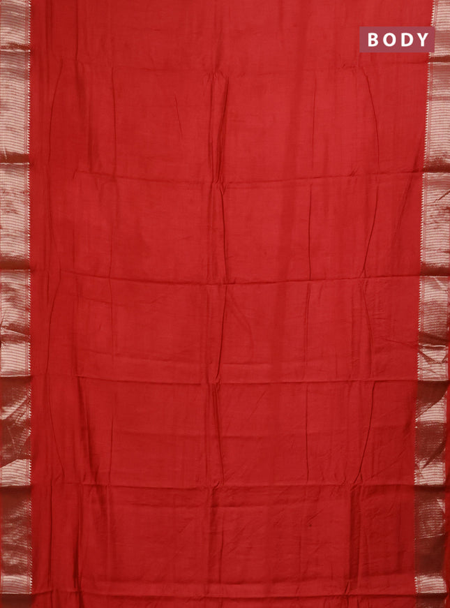 Semi mangalgiri saree red with plain body and zari woven border