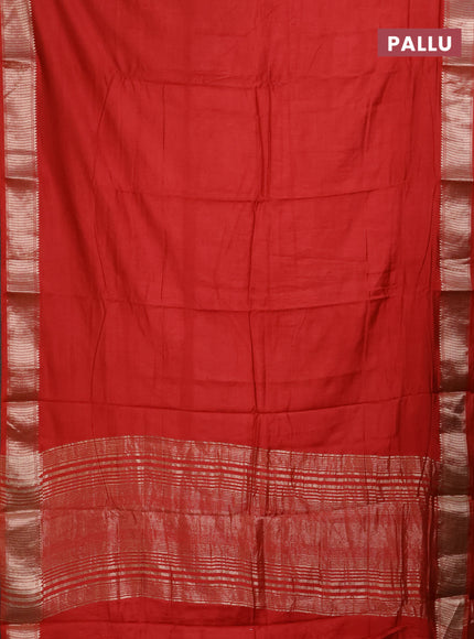 Semi mangalgiri saree red with plain body and zari woven border
