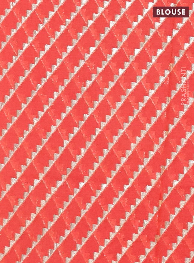 Semi mangalgiri saree red with plain body and zari woven border