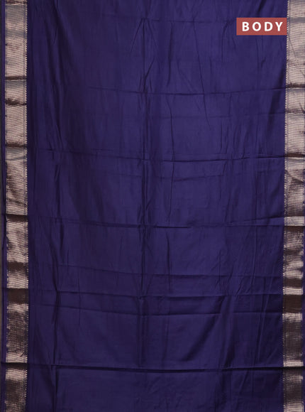 Semi mangalgiri saree dark blue with plain body and zari woven border
