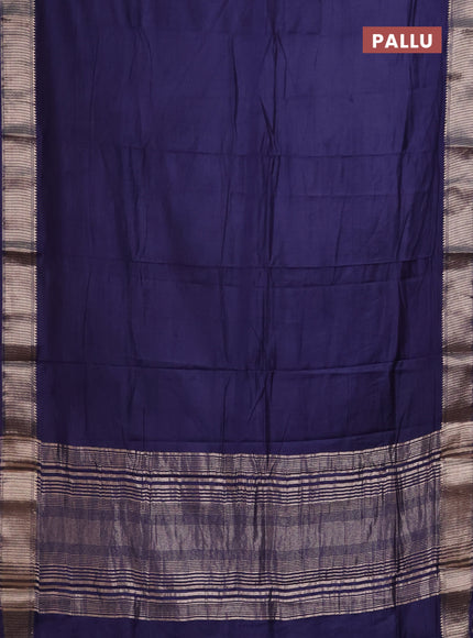 Semi mangalgiri saree dark blue with plain body and zari woven border