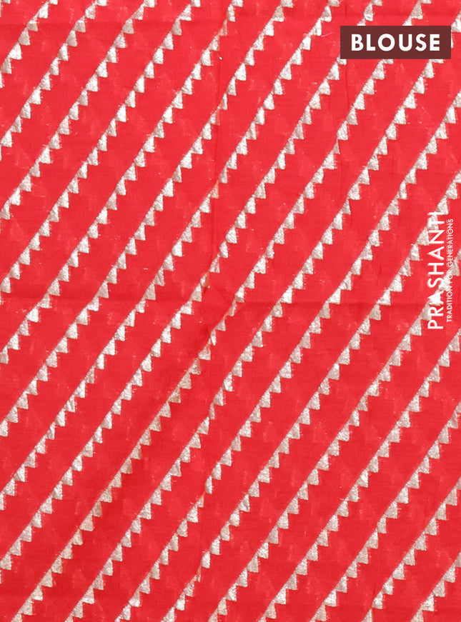 Semi mangalgiri saree red with plain body and zari woven border