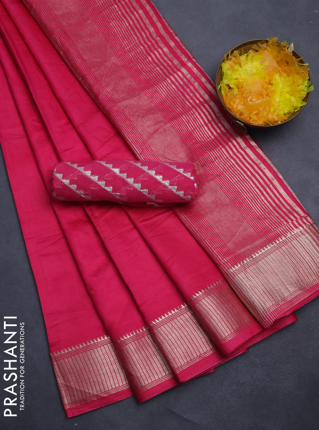 Semi mangalgiri saree pink with plain body and zari woven border