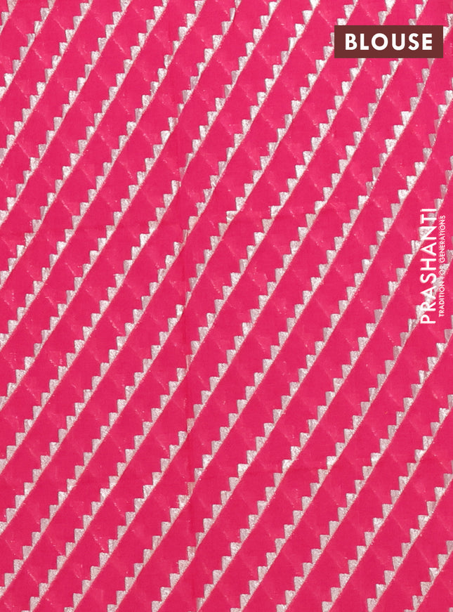 Semi mangalgiri saree pink with plain body and zari woven border