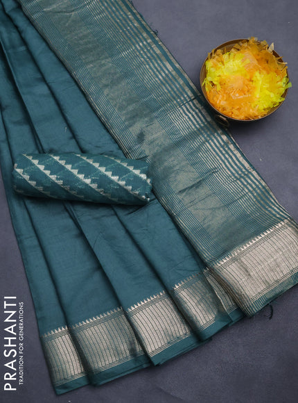 Semi mangalgiri saree peacock green with plain body and zari woven border
