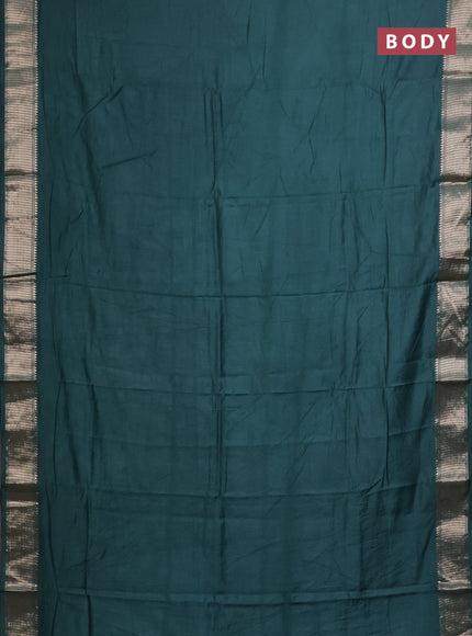 Semi mangalgiri saree peacock green with plain body and zari woven border