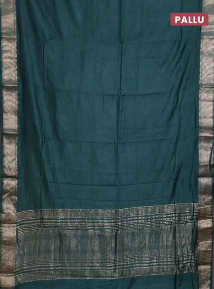 Semi mangalgiri saree peacock green with plain body and zari woven border