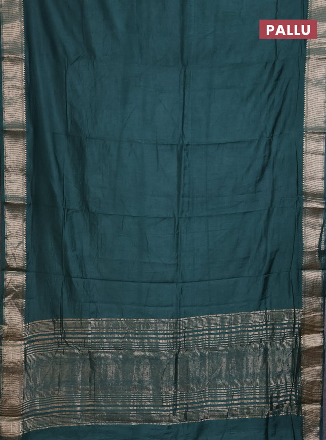 Semi mangalgiri saree peacock green with plain body and zari woven border