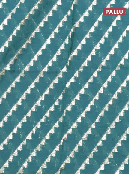 Semi mangalgiri saree peacock green with plain body and zari woven border