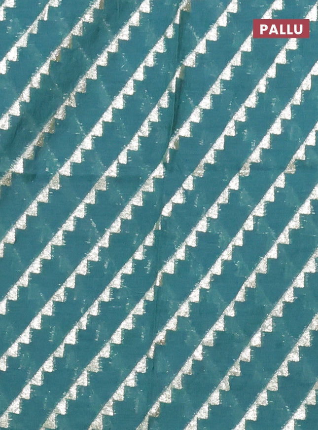 Semi mangalgiri saree peacock green with plain body and zari woven border