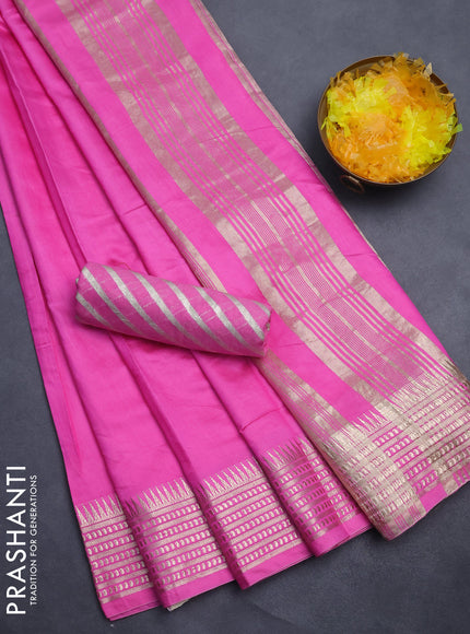 Semi mangalgiri saree pink with plain body and zari woven border