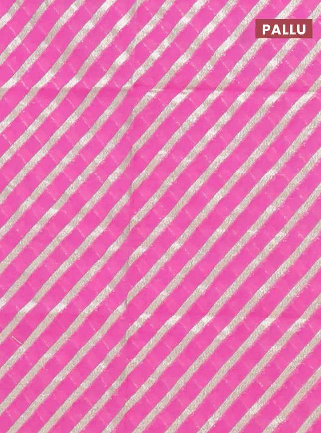 Semi mangalgiri saree pink with plain body and zari woven border