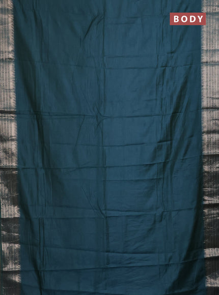 Semi mangalgiri saree peacock green with plain body and zari woven border
