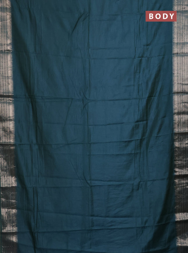 Semi mangalgiri saree peacock green with plain body and zari woven border