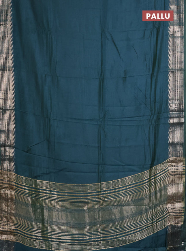 Semi mangalgiri saree peacock green with plain body and zari woven border