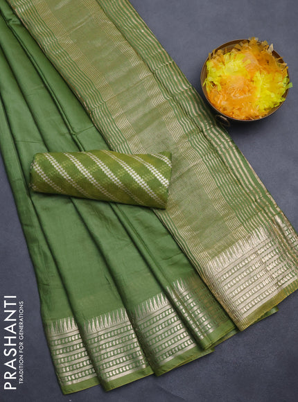Semi mangalgiri saree light green with plain body and zari woven border