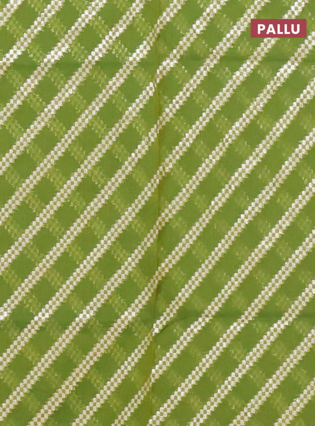 Semi mangalgiri saree light green with plain body and zari woven border