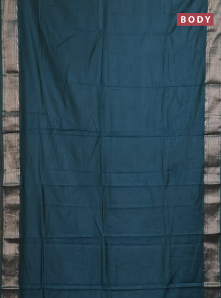 Semi mangalgiri saree peacock green with plain body and zari woven border