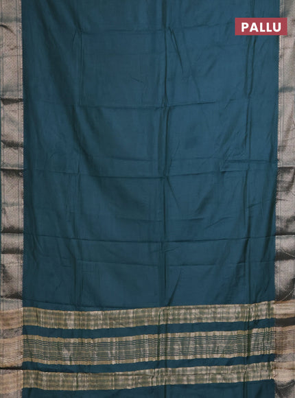 Semi mangalgiri saree peacock green with plain body and zari woven border
