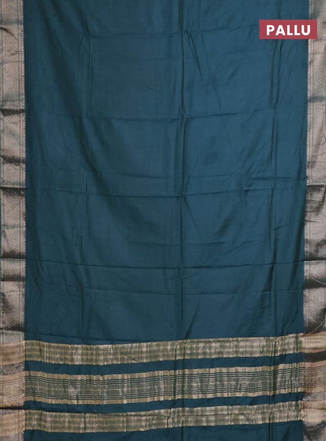 Semi mangalgiri saree peacock green with plain body and zari woven border