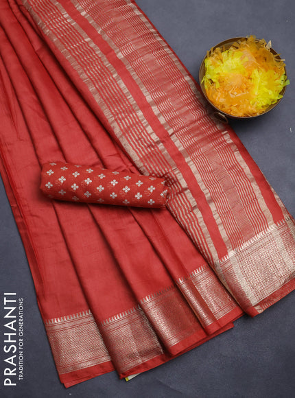 Semi mangalgiri saree rust shade with plain body and zari woven border