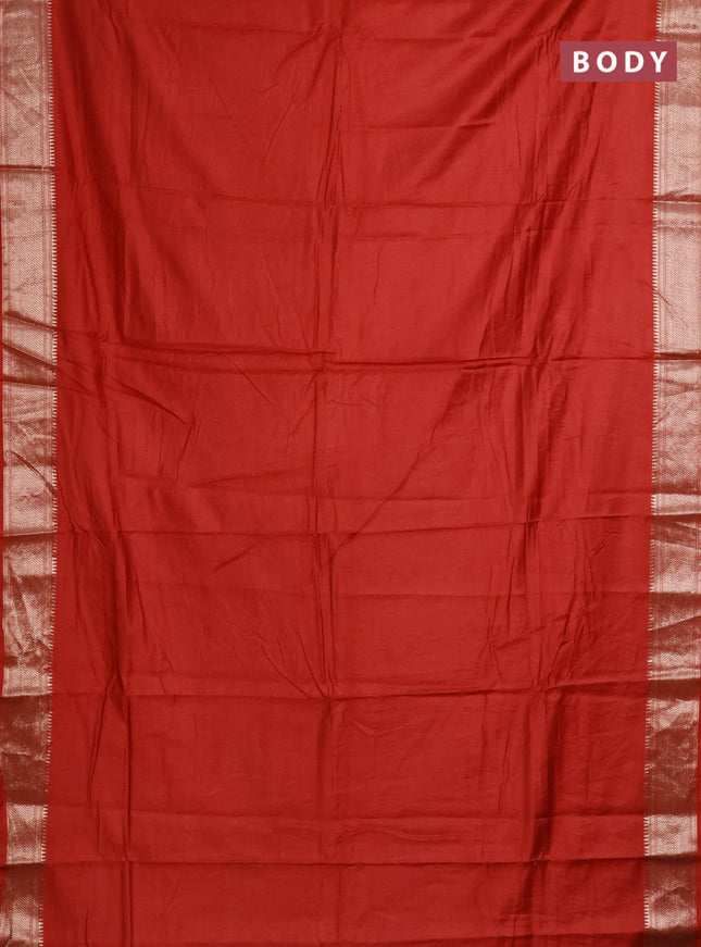 Semi mangalgiri saree rust shade with plain body and zari woven border