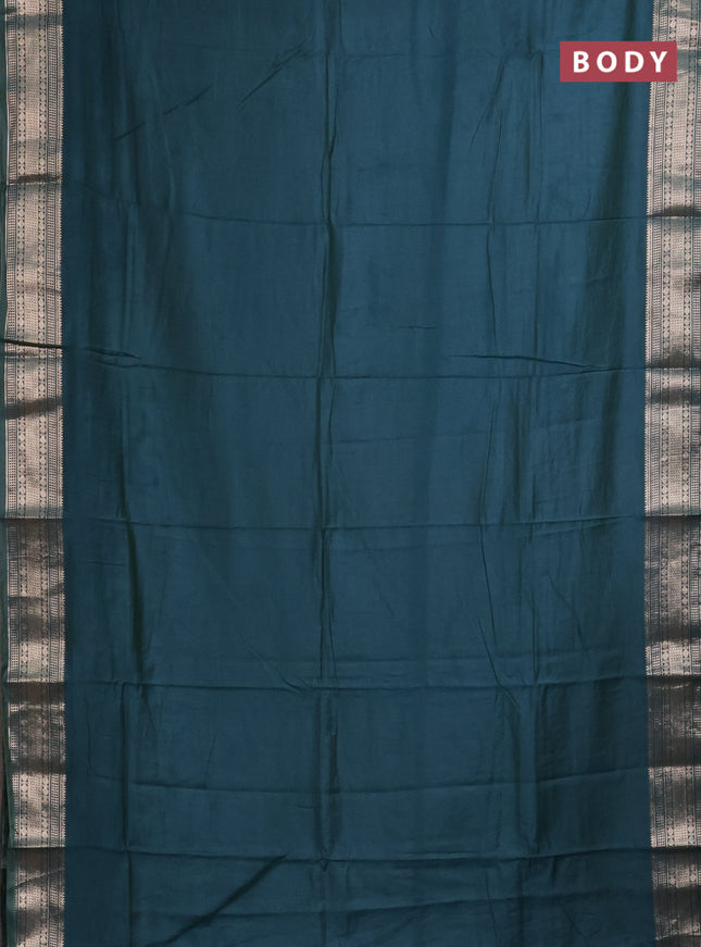 Semi mangalgiri saree peacock green with plain body and zari woven border