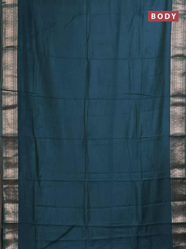 Semi mangalgiri saree peacock green with plain body and zari woven border