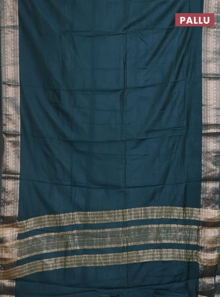 Semi mangalgiri saree peacock green with plain body and zari woven border
