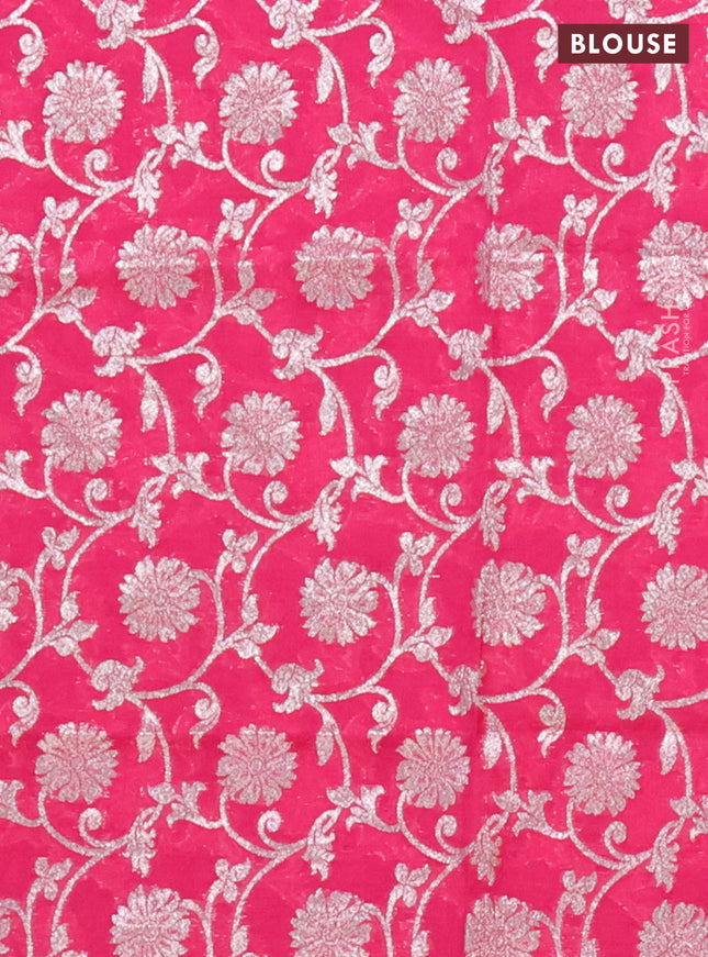 Semi mangalgiri saree pink with plain body and zari woven border