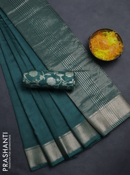 Semi mangalgiri saree green with plain body and zari woven border