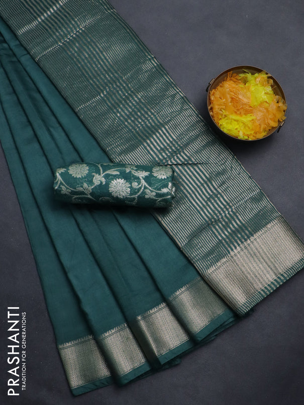 Semi mangalgiri saree green with plain body and zari woven border