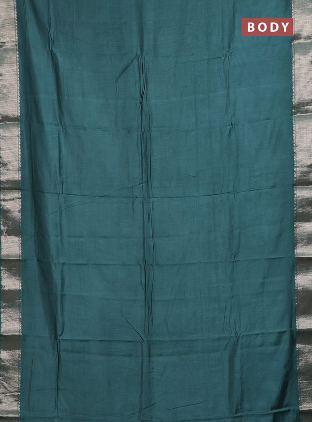 Semi mangalgiri saree green with plain body and zari woven border