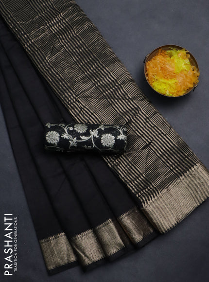 Semi mangalgiri saree black with plain body and zari woven border
