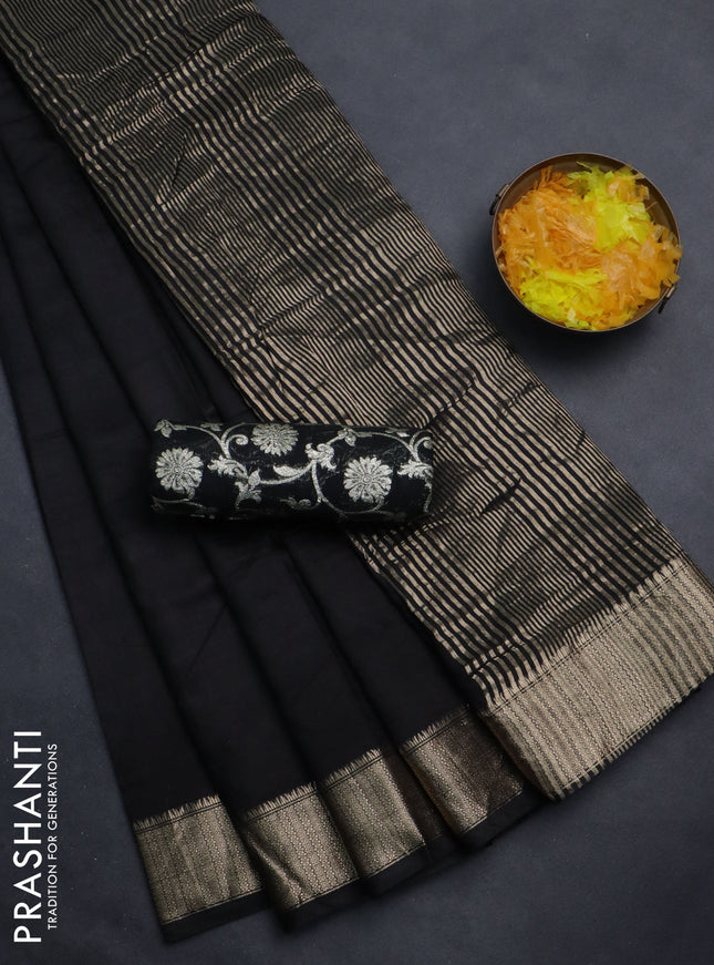 Semi mangalgiri saree black with plain body and zari woven border